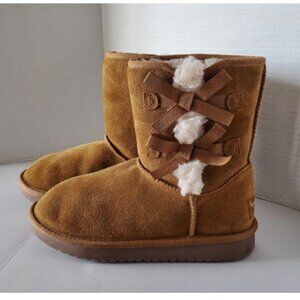 Koolaburra by UGG Tan Girls' Short Winter Boots Bow Accent Warm School Play Sz 3